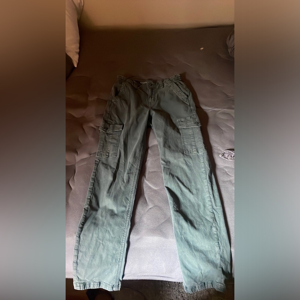 Size 2 regular cargos from American eagle. Gray color slight green tint.